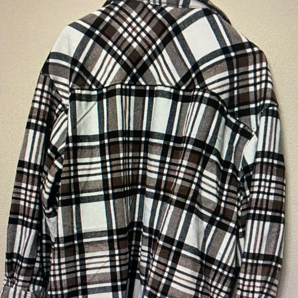 Plaid Button-Down Shirt Jacket - Brown & White - Picture 5 of 5